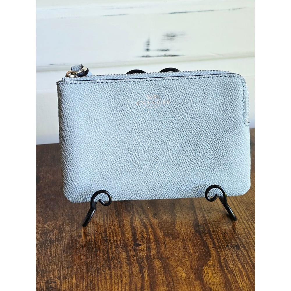 Coach F58032 Twilight Blue Crossgrain Leather Corner Zip Wristlet